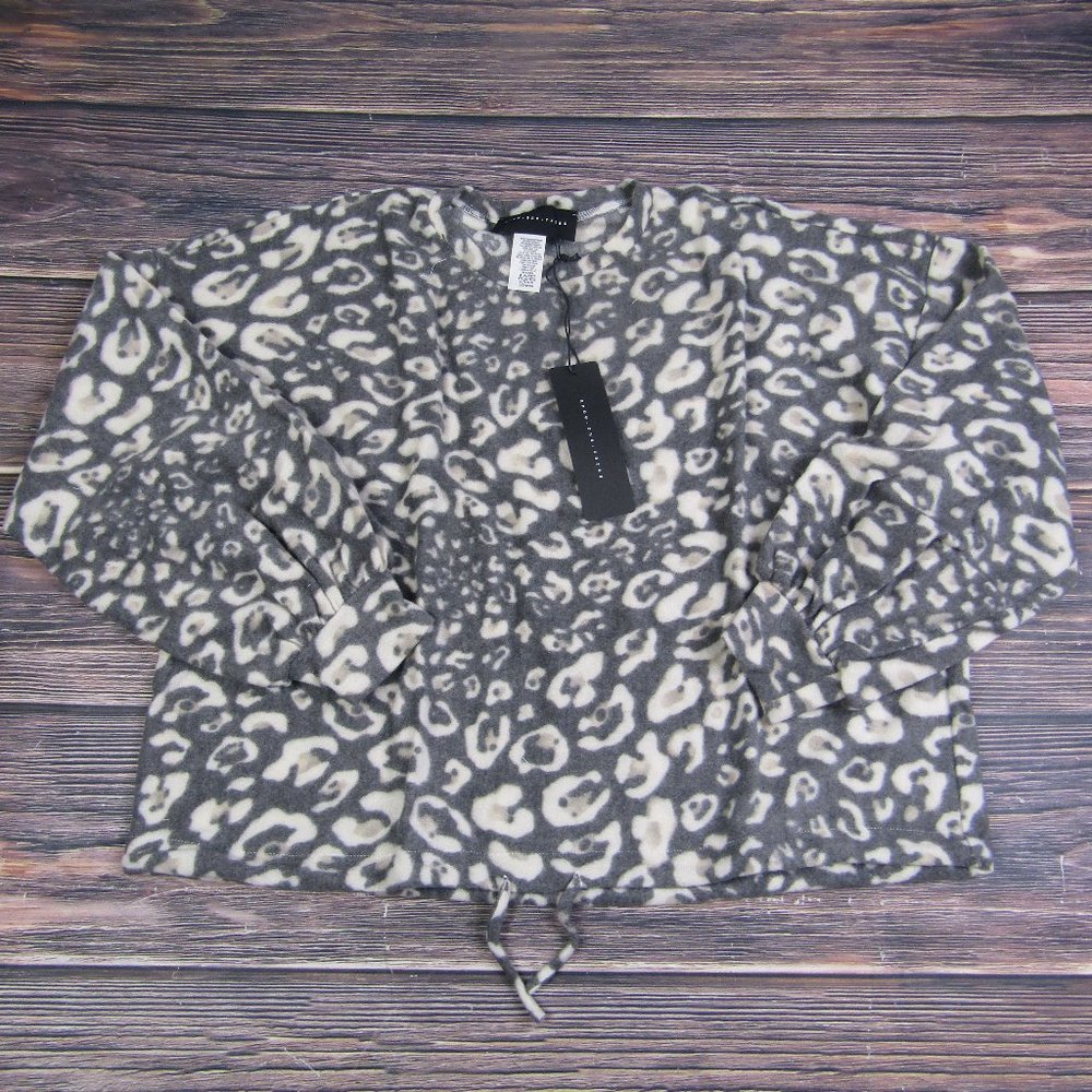 Know One Cares NEW NWT Large Gray White Puff Sleeve Tie Waist Sweater